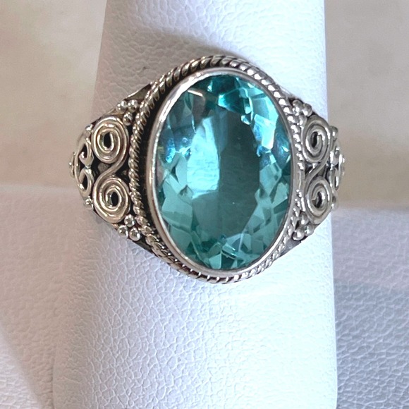 Jewelry - Brand New 925 Sterling Silver‎ Ring w/ 10.7mm Light Blue Stone, Size 9, 5g